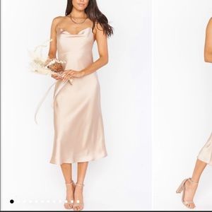 SHOW ME YOUR MUMU VERONA COWL NECK DRESS CHAMPAGNE LUXE SATIN SIZE 0